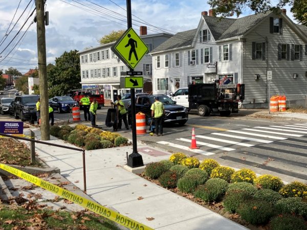 Town builds a safer crosswalk, with mums, too